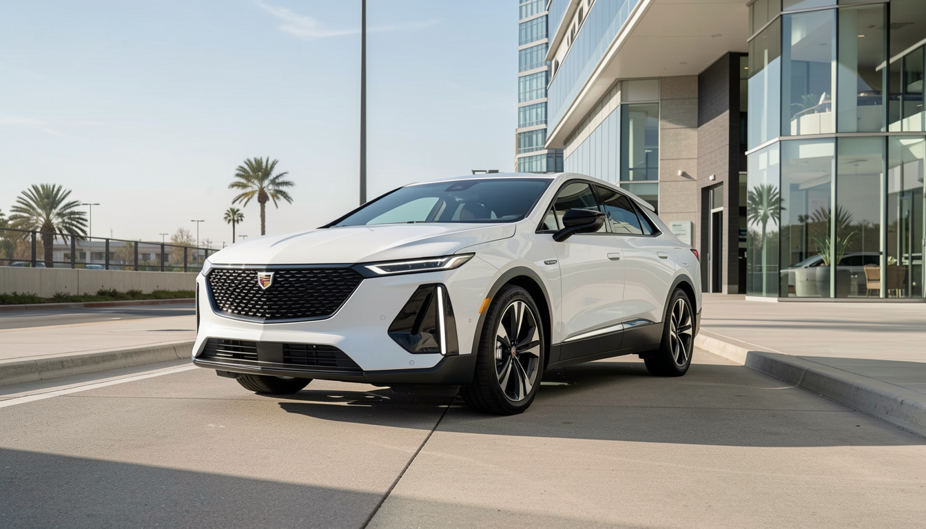 Cadillac Lyriq interior with driver screen and steering wheel