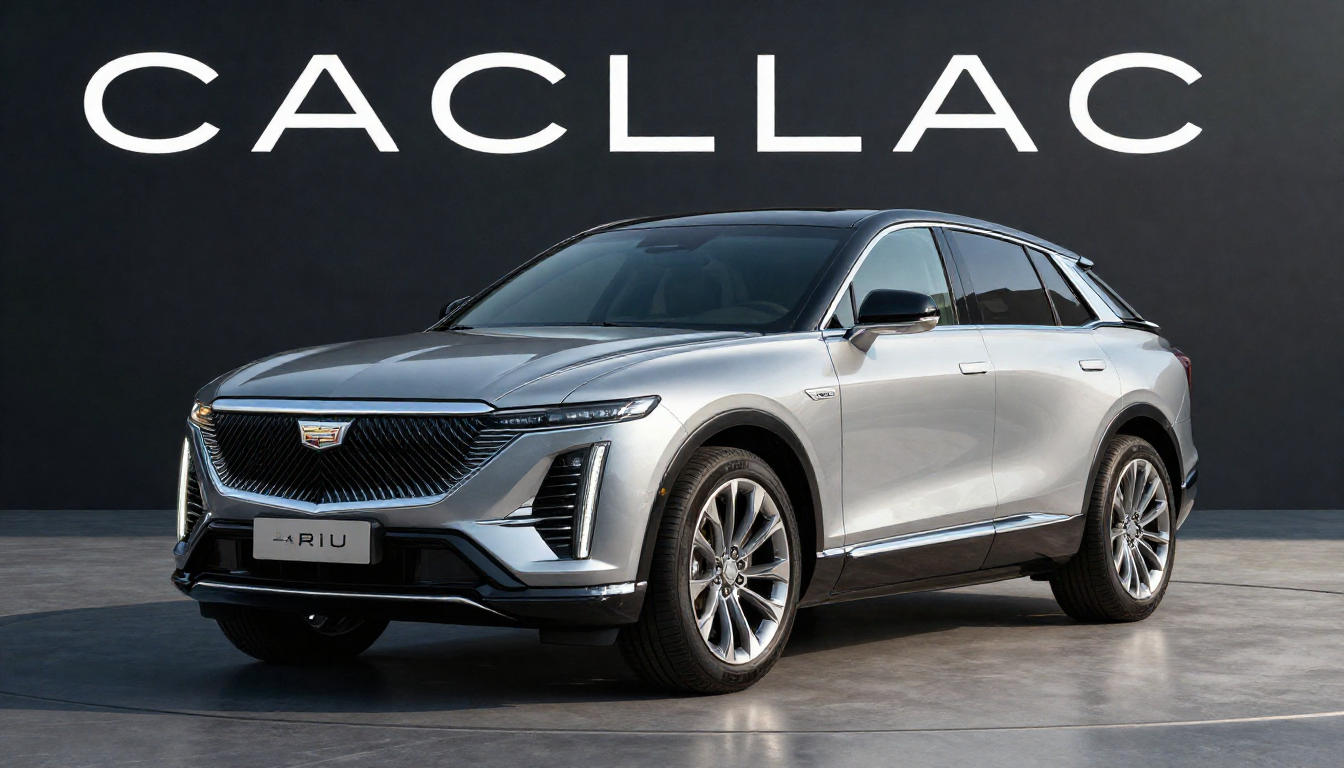 Cadillac Lyriq futuristic front view with lights