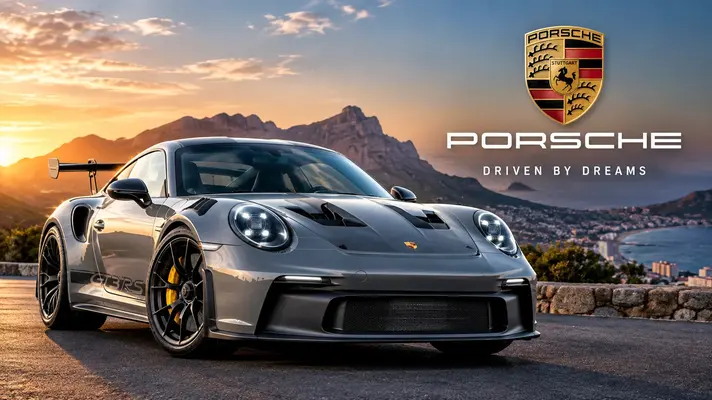 Porsche luxury sports car on a scenic mountain road