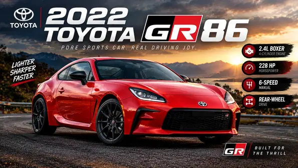 2022 Toyota GR86 red sports car on a scenic mountain road