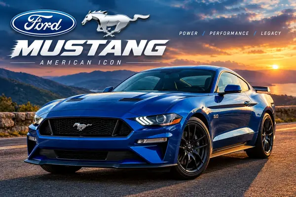 Ford Mustang sports car on a scenic mountain road