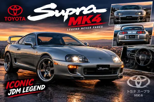 Toyota Supra MK4 sports car in silver exterior