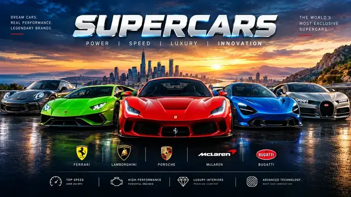 Luxury supercars lineup showcasing high performance and modern design