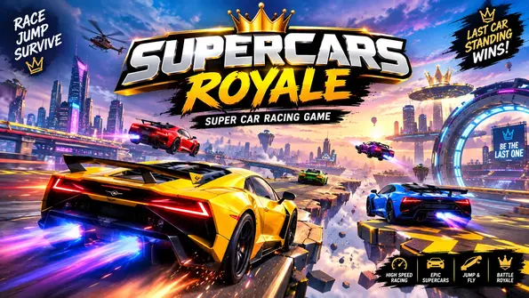 Supercars Royale racing game featuring high-performance supercars on a futuristic track